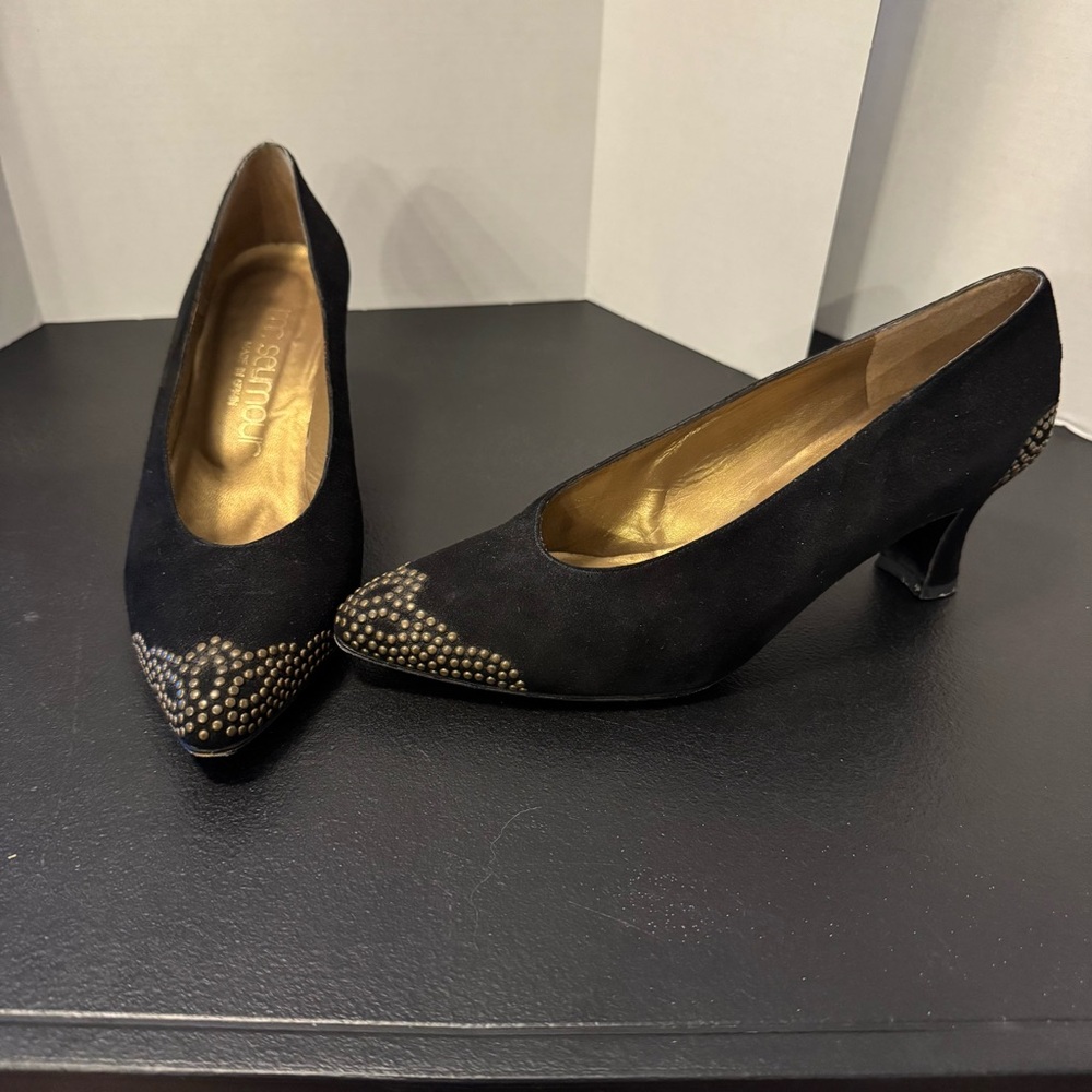 Mr. Seymour Studded Black Suede Heels (Size 6)